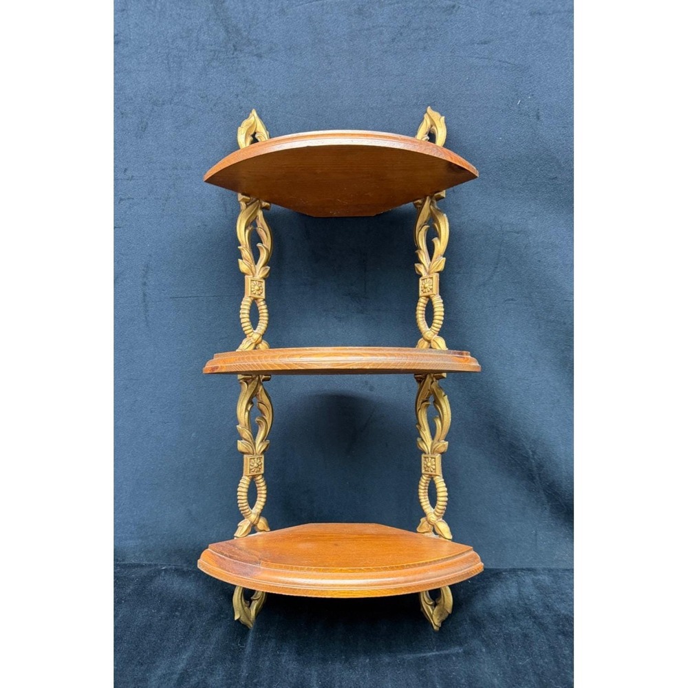 Vintage Sexton 3 Tier Corner Wall Mount Shelf Filagree Cottage Core 20"Hx9.75"W